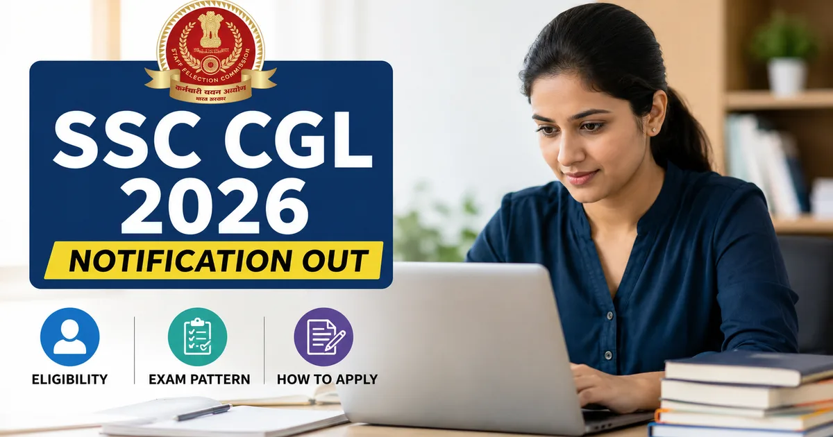 SSC CGL 2026 notification guide showing eligibility criteria, exam pattern, and how to apply on ssc.gov.in for 12256 government vacancies
