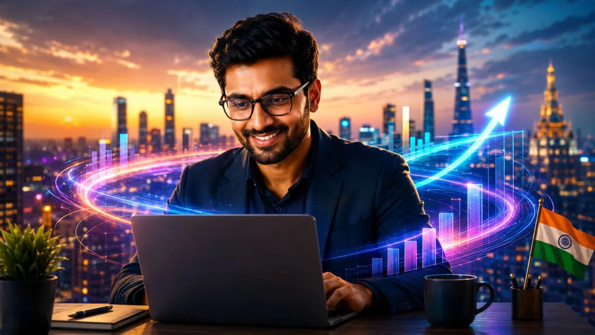 Microsoft Copilot AI assistant interface showing Excel data analysis and Teams meeting summary for Indian small business users in 2026