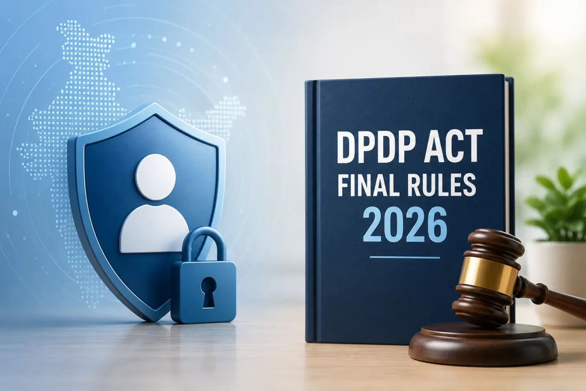 A smartphone screen showing data privacy settings and the DPDP Act final rules