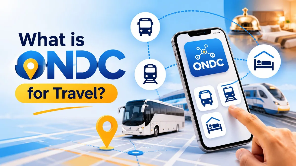 ONDC for travel network showing bus train metro and hotel bookings accessible through Indian smartphone apps in 2026