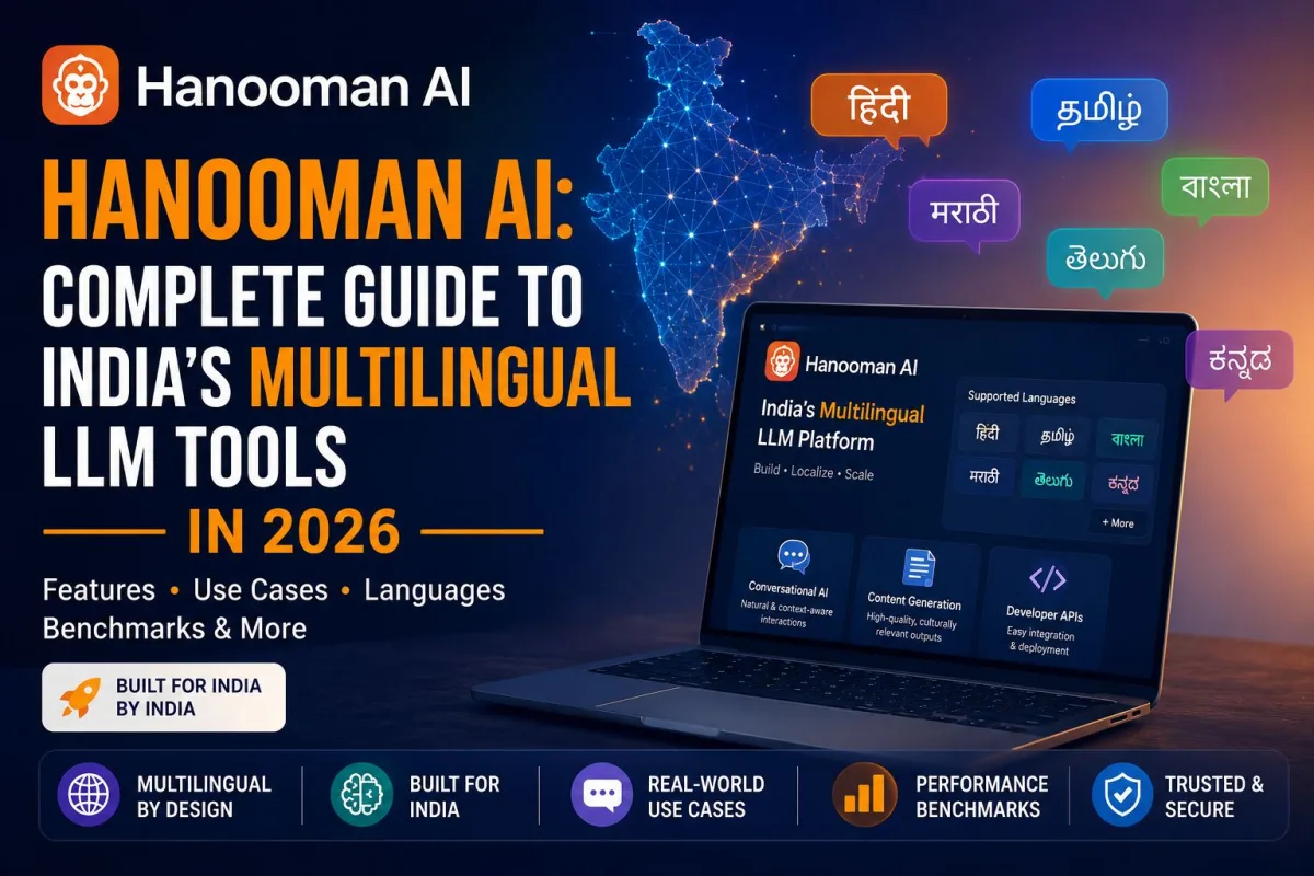 A smartphone showing the Hanooman AI chat interface with Hindi text responses