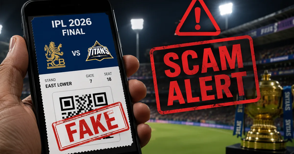 Fake IPL 2026 ticket QR code scam warning for RCB vs GT finals cricket fans in India