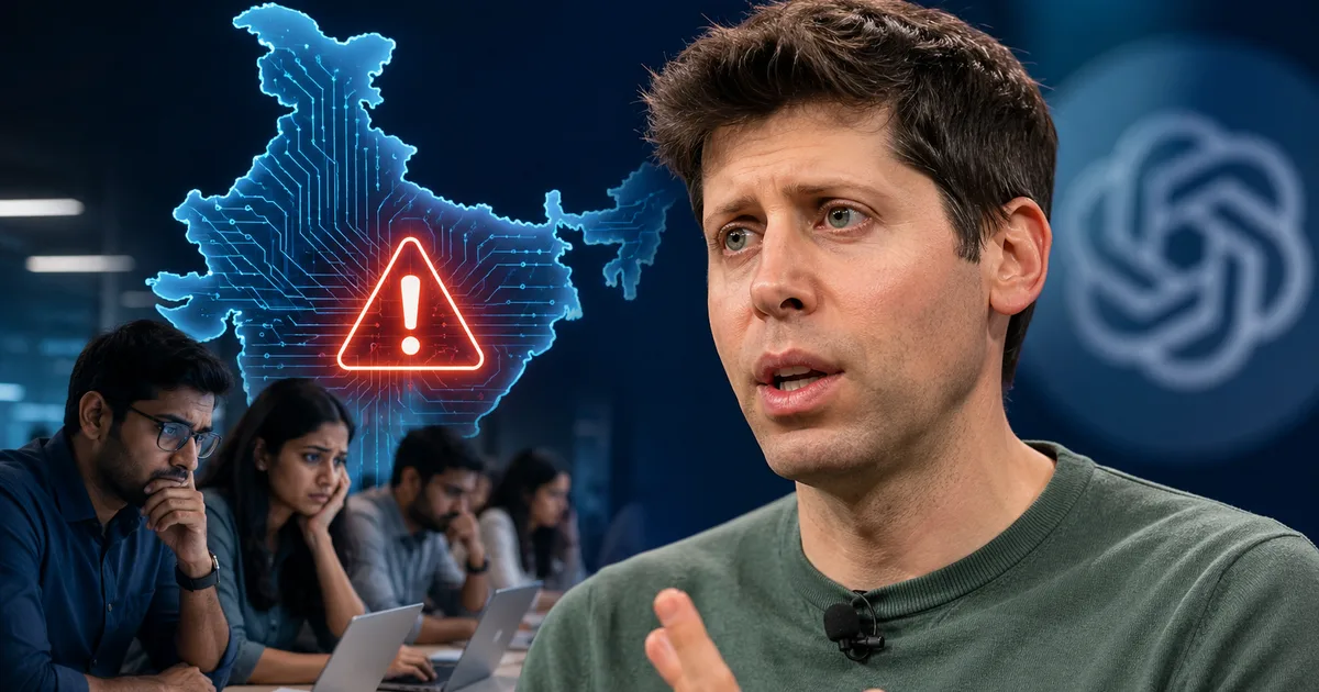 Sam Altman at India AI Summit 2026 discussing AI job displacement warning for Indian professionals