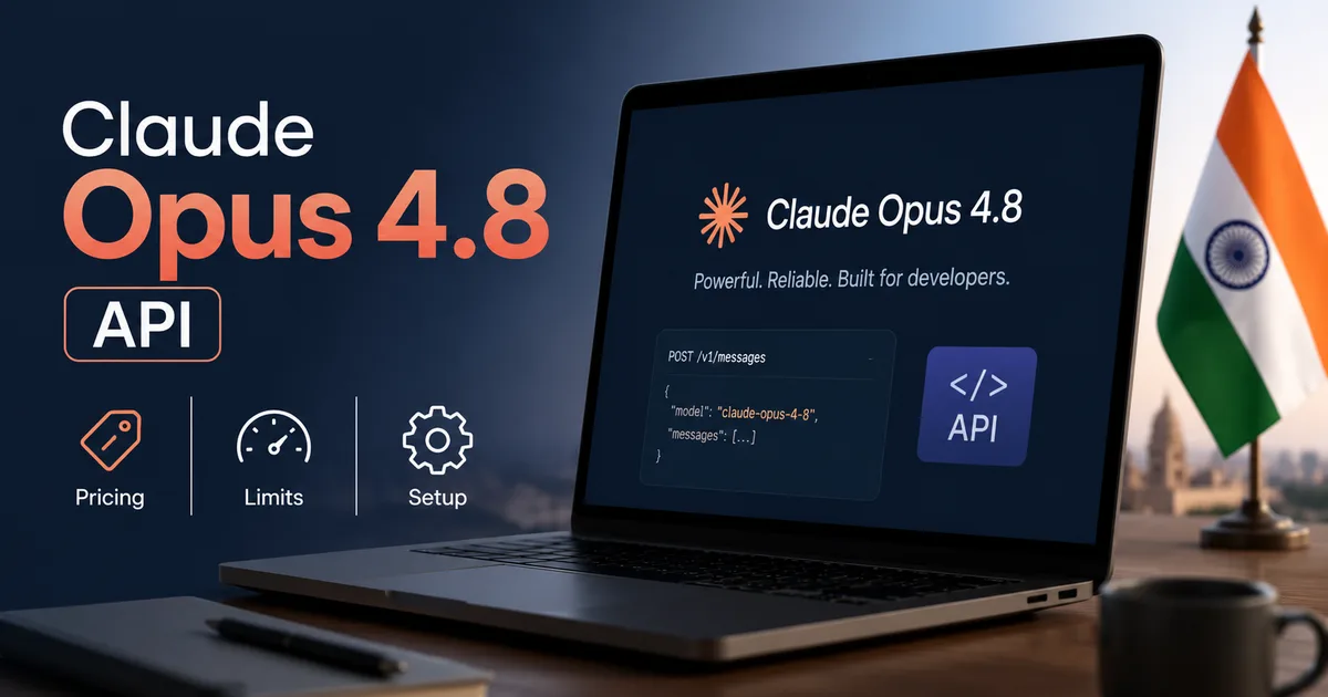 Claude Opus 4.8 API access guide for Indian developers showing pricing in INR and rate limits dashboard in 2026