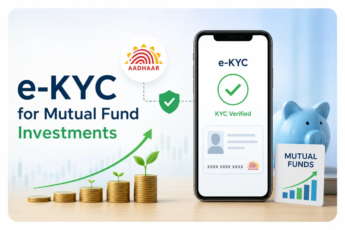 Aadhaar-based e-KYC process for mutual fund investments in India showing OTP verification on a smartphone screen