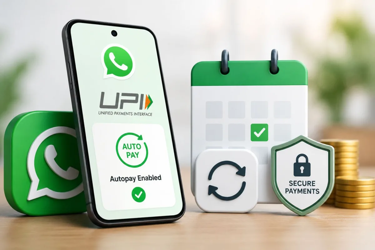 WhatsApp Payments UPI Autopay setup guide showing recurring payment mandate approval screen on an Indian smartphone