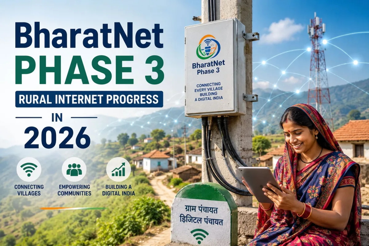 BharatNet Phase 3 rural internet connectivity in India 2026 — optical fibre reaching gram panchayats and villages