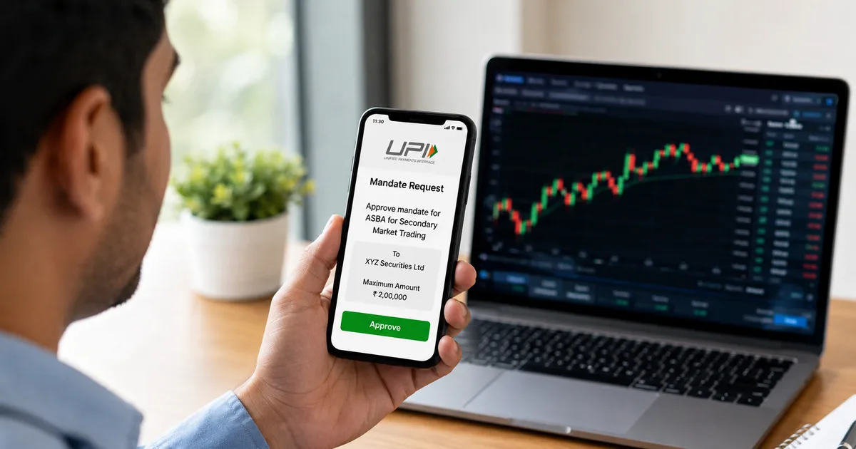 SEBI ASBA-UPI mandate for secondary market trading 2026 - Indian investor using UPI to block funds for stock purchase on NSE BSE
