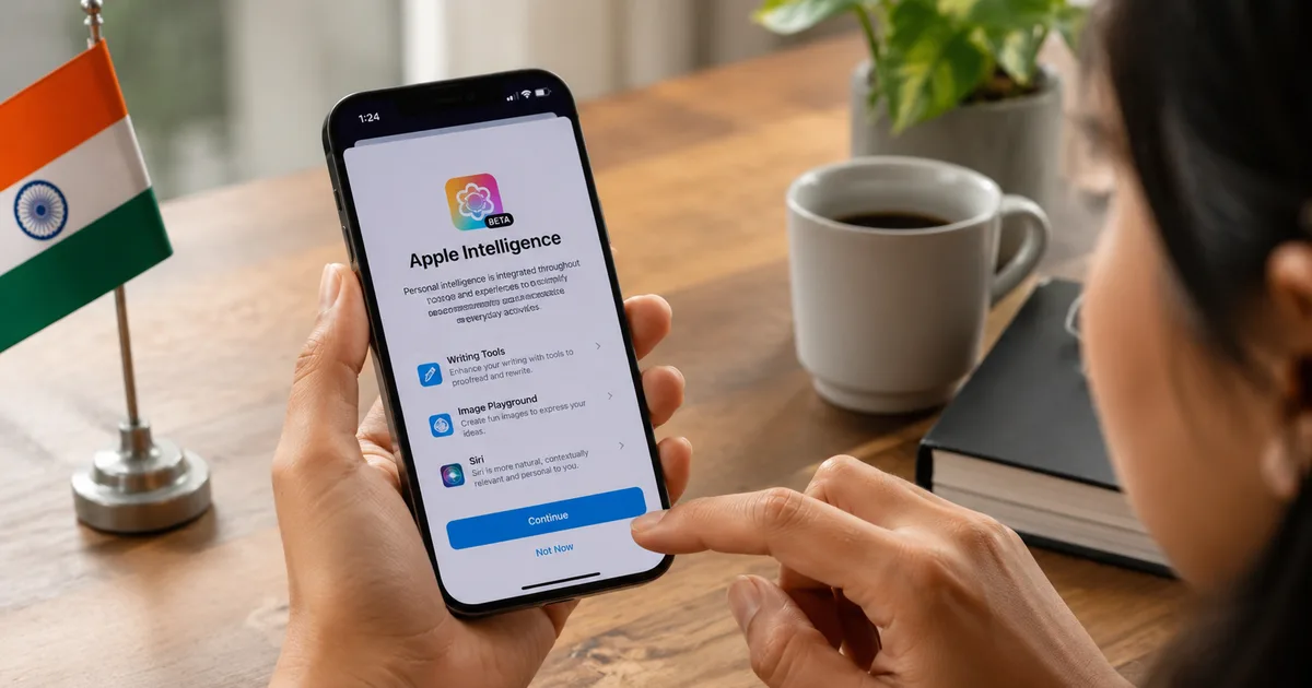 Apple Intelligence features on iPhone showing Writing Tools and Siri interface for Indian users in 2026