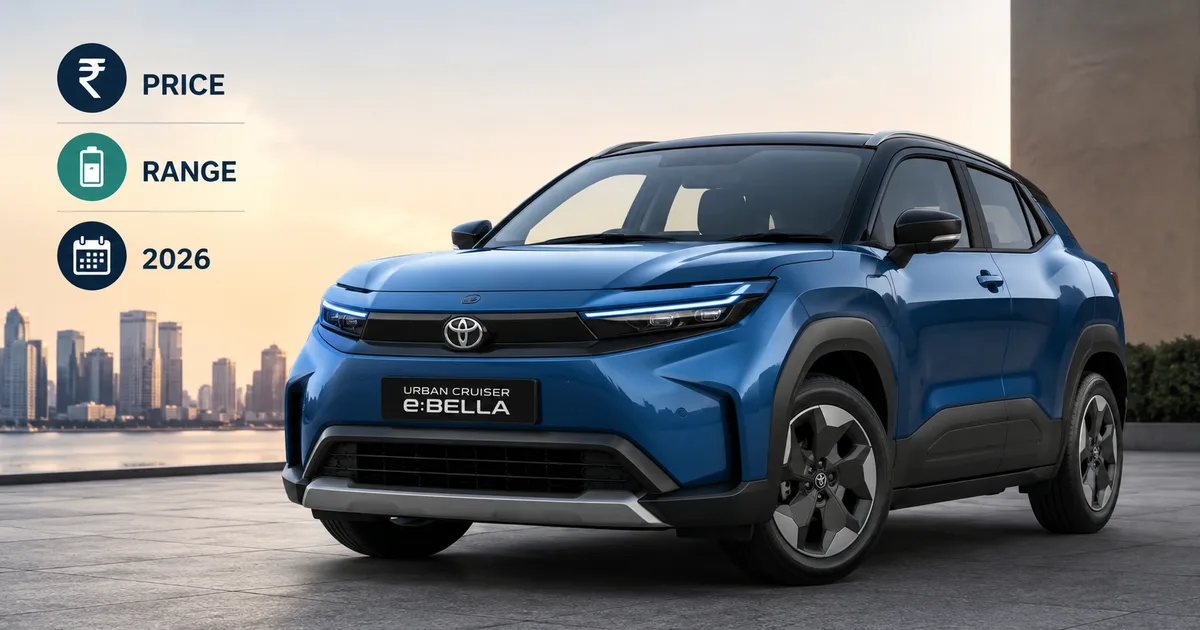 Toyota Urban Cruiser eBella electric SUV front three-quarter view at India launch 2026