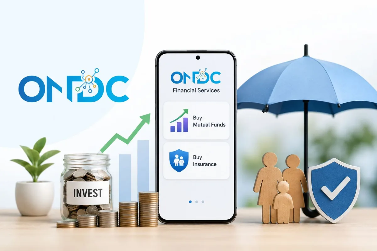 A person using a smartphone to buy mutual funds through an ONDC financial services buyer app