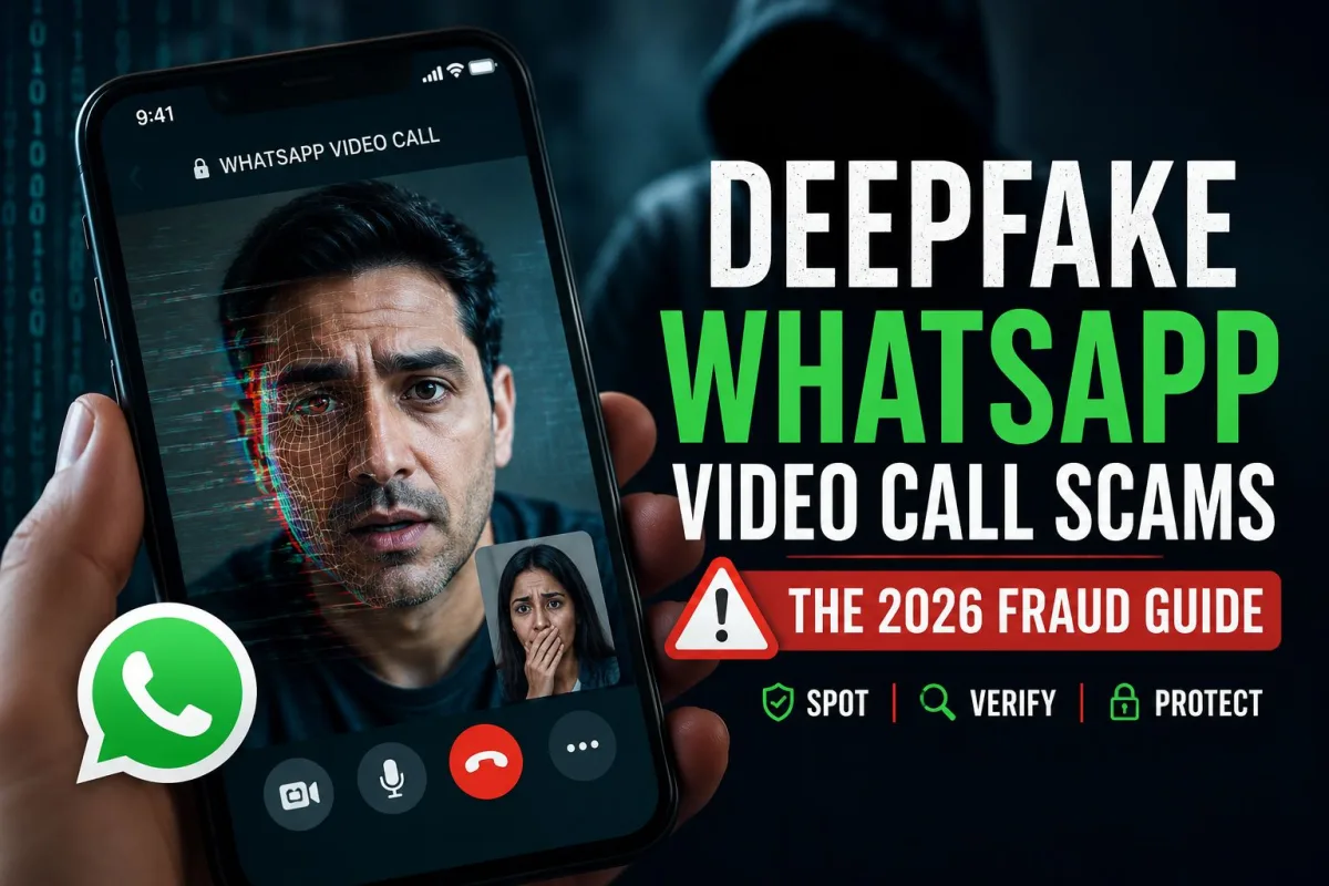 A person looking suspiciously at a WhatsApp video call on their smartphone