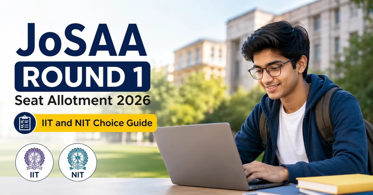 JoSAA Round 1 seat allotment 2026 guide showing IIT and NIT choice filling on josaa.nic.in