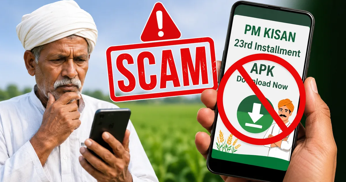 Farmers avoiding fake PM Kisan 23rd Installment APK scams by checking official status updates