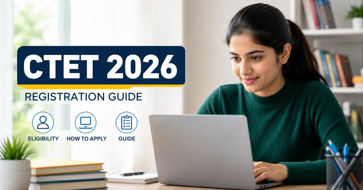 CTET 2026 registration guide showing ctet.nic.in application form with eligibility criteria and exam pattern for teacher eligibility test
