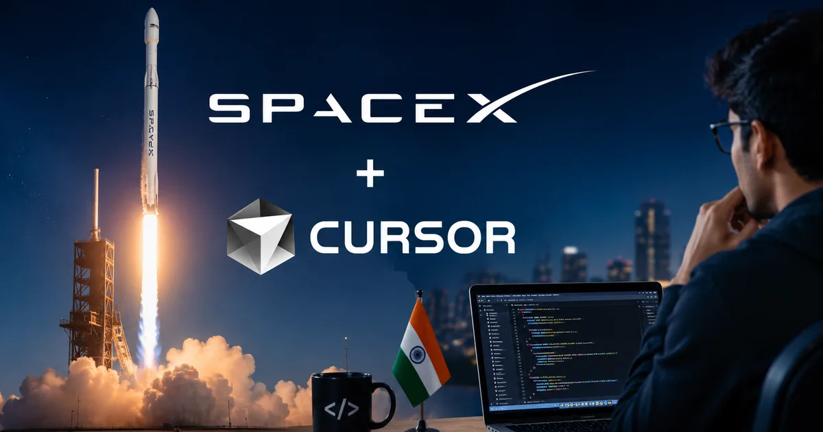 SpaceX acquires Cursor deal illustration showing code and rockets