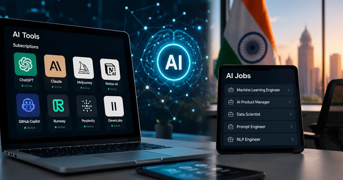 A professional working on a laptop tracking the latest AI tools trends in India