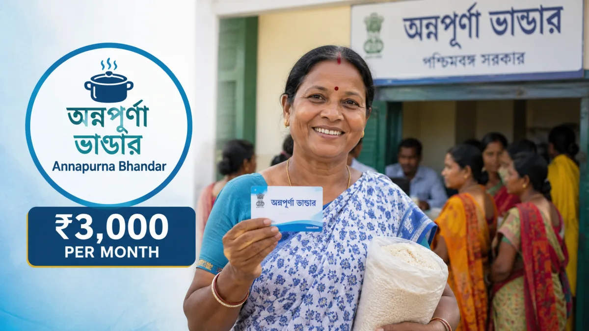 Annapurna Bhandar Yojana West Bengal 2026 - women receiving Rs 3000 monthly DBT cash transfer scheme eligibility and application