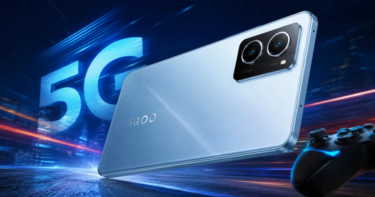 iQOO Z11 Lite 5G smartphone showing the rear camera module and blue color variant