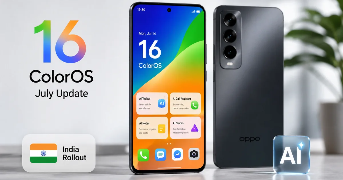 Oppo smartphone showing the ColorOS 16 July update download progress screen
