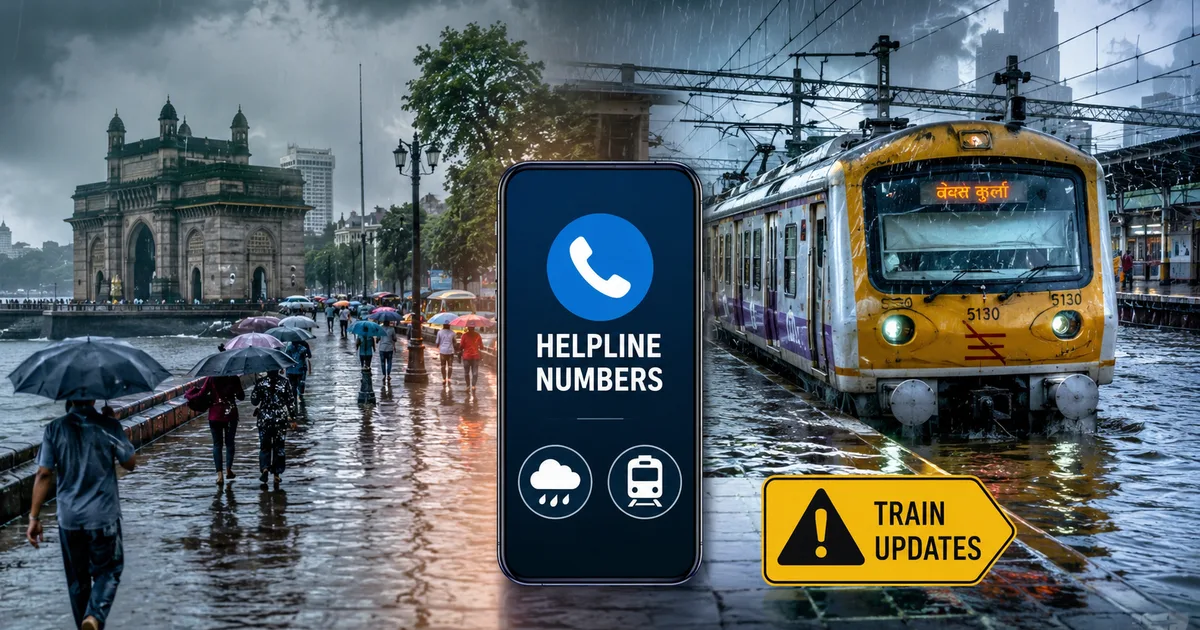Flooded street in Mumbai during the July 2026 rains with a stranded local train