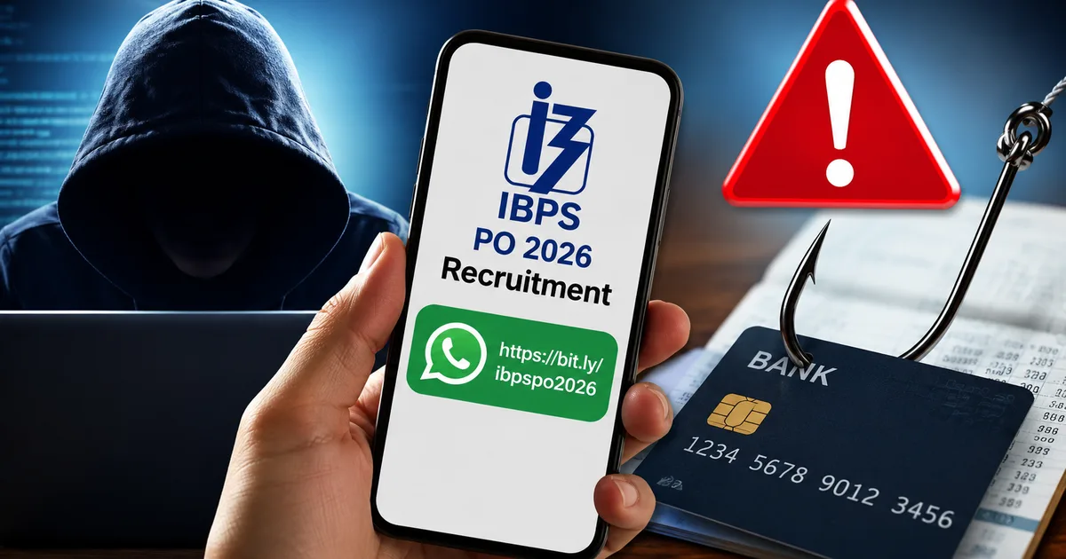 Fake IBPS PO 2026 recruitment WhatsApp message showing phishing link