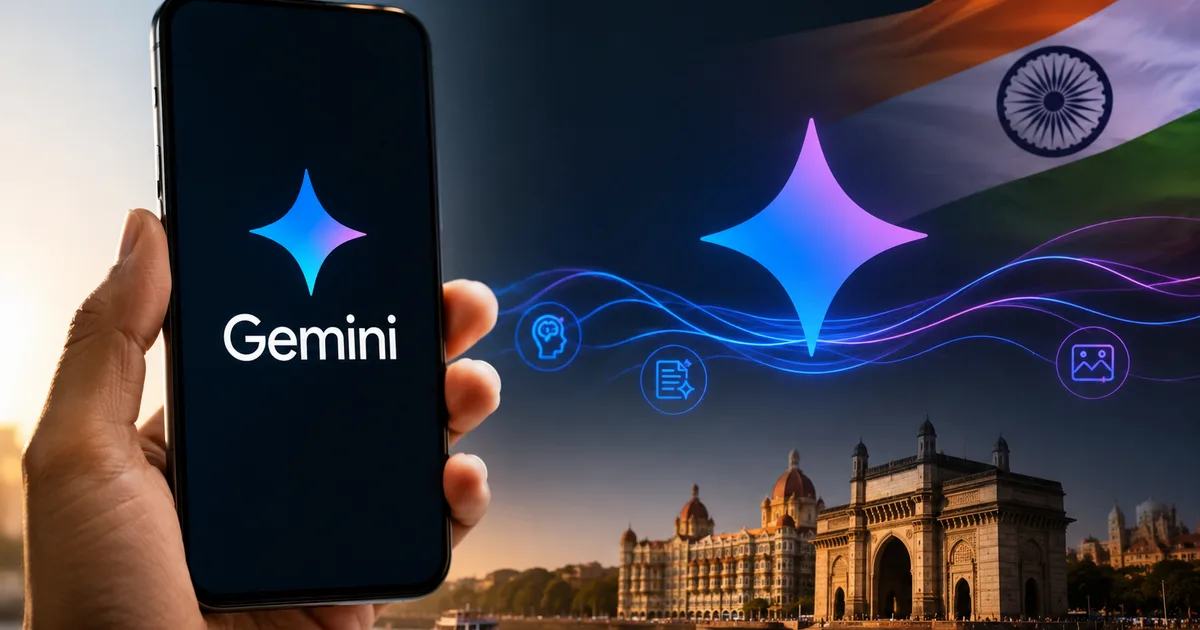 A smartphone displaying the Google Gemini AI 2026 update interface with a tech background