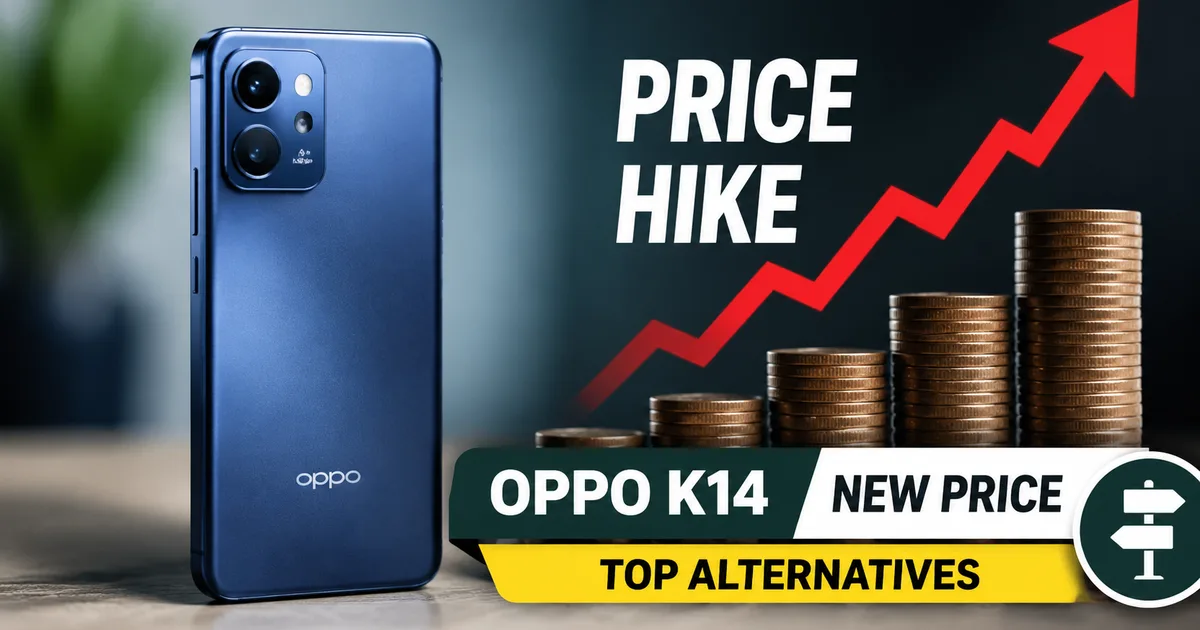 Oppo K14 smartphone with price hike sign in India