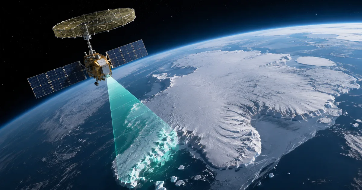 The NISAR satellite Antarctica image capturing a giant hummingbird shape in the ice