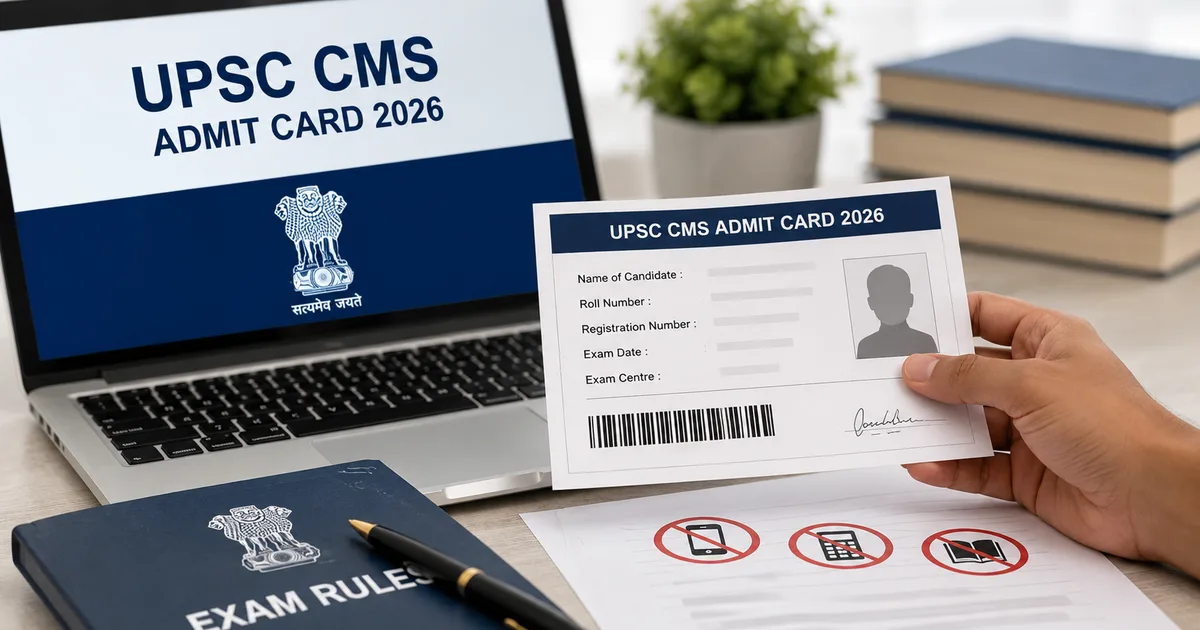 UPSC CMS Admit Card 2026 download page on laptop screen