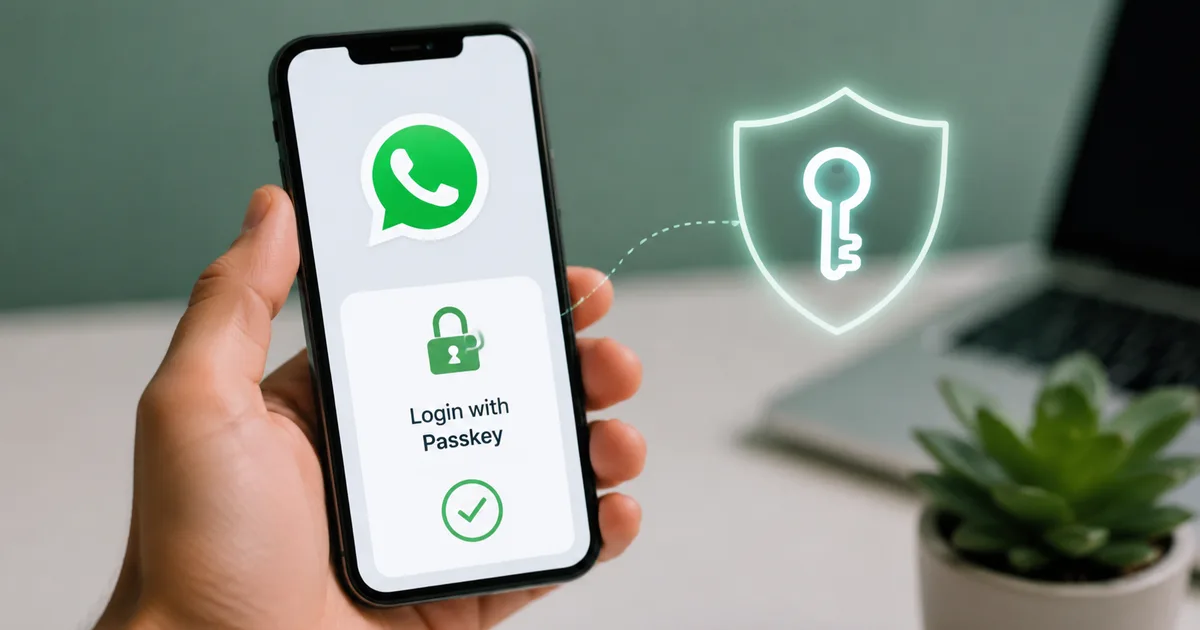 Smartphone displaying the WhatsApp Login Update 2026 passkey setup screen