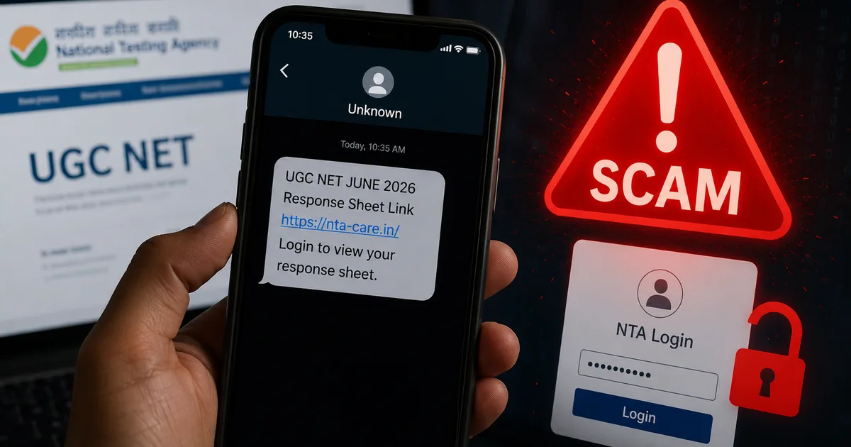 Fake SMS message showing UGC NET June 2026 response sheet download link