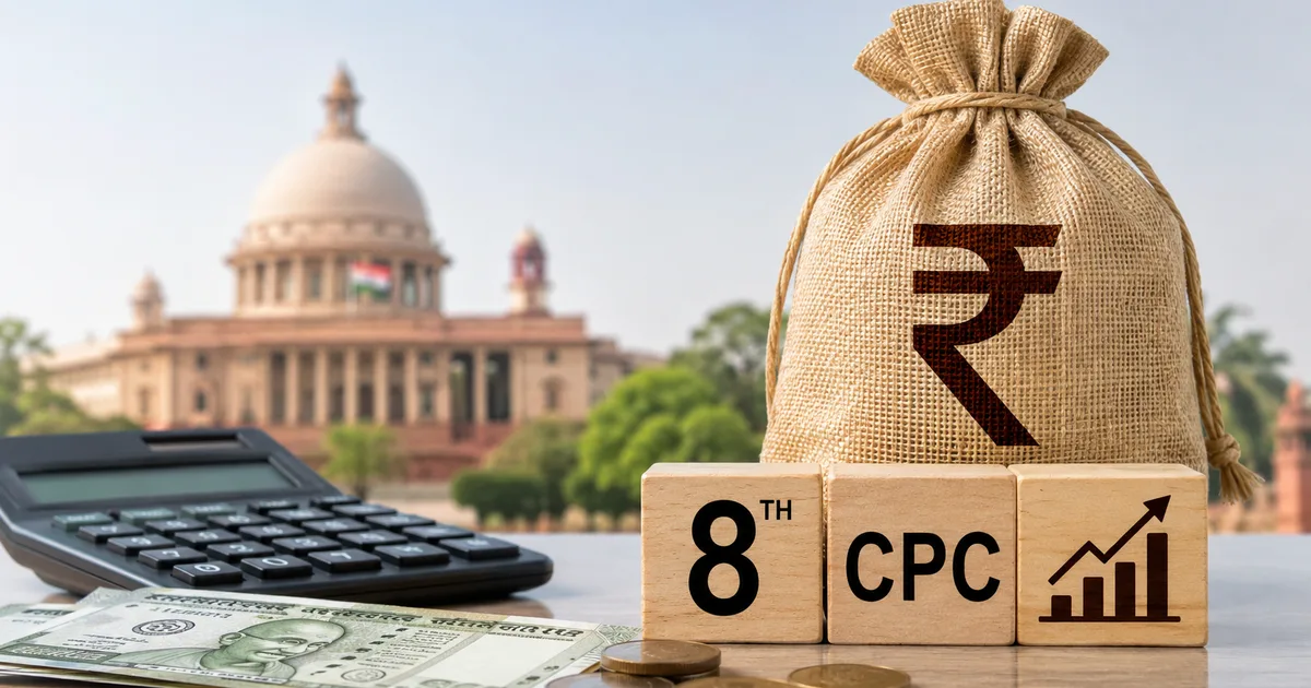 calculator showing 8th pay commission fitment factor calculations with indian rupee notes