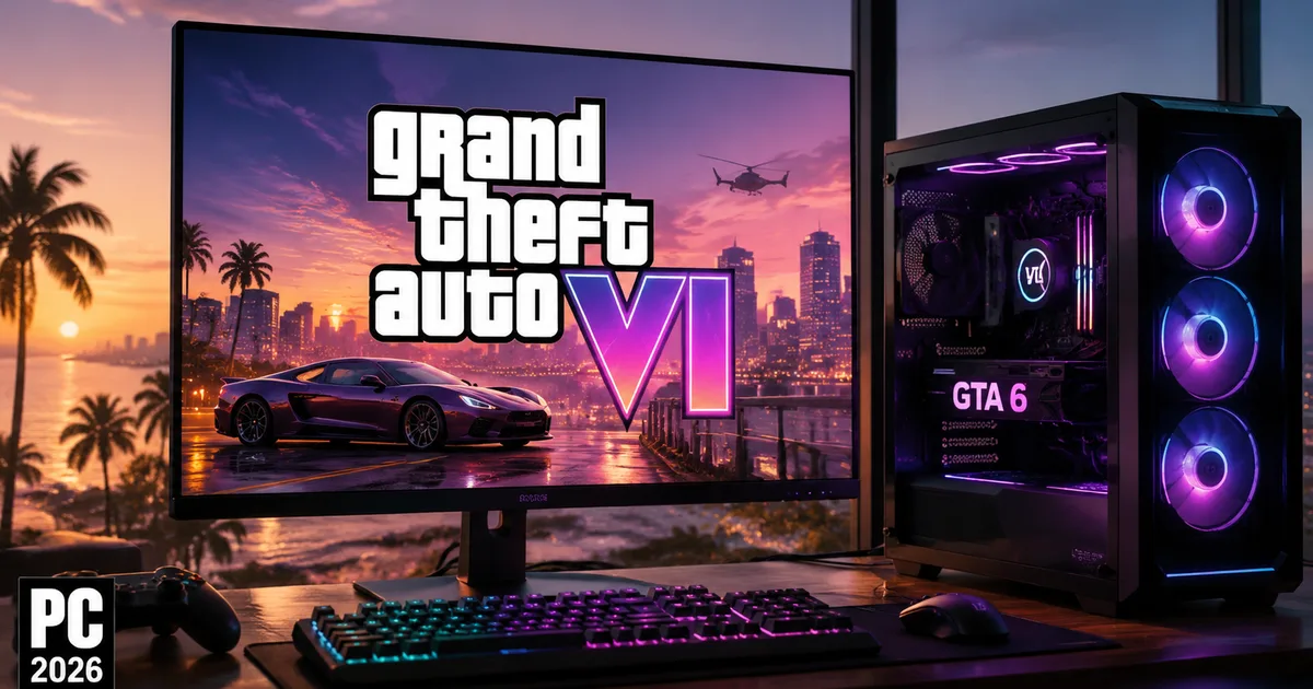 A high-end PC gaming setup waiting for the GTA 6 PC port 2026 release