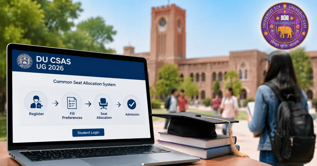 Student looking at the DU CSAS Portal UG 2026 on a laptop