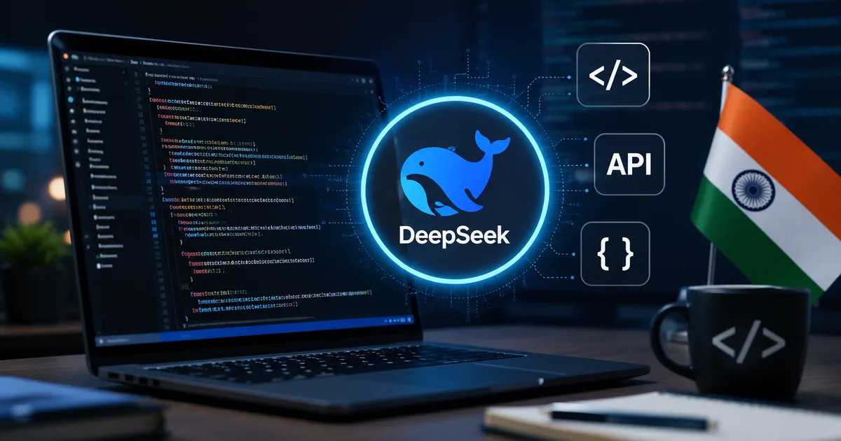 DeepSeek AI 2026 update featuring coding assistant and API code on screen
