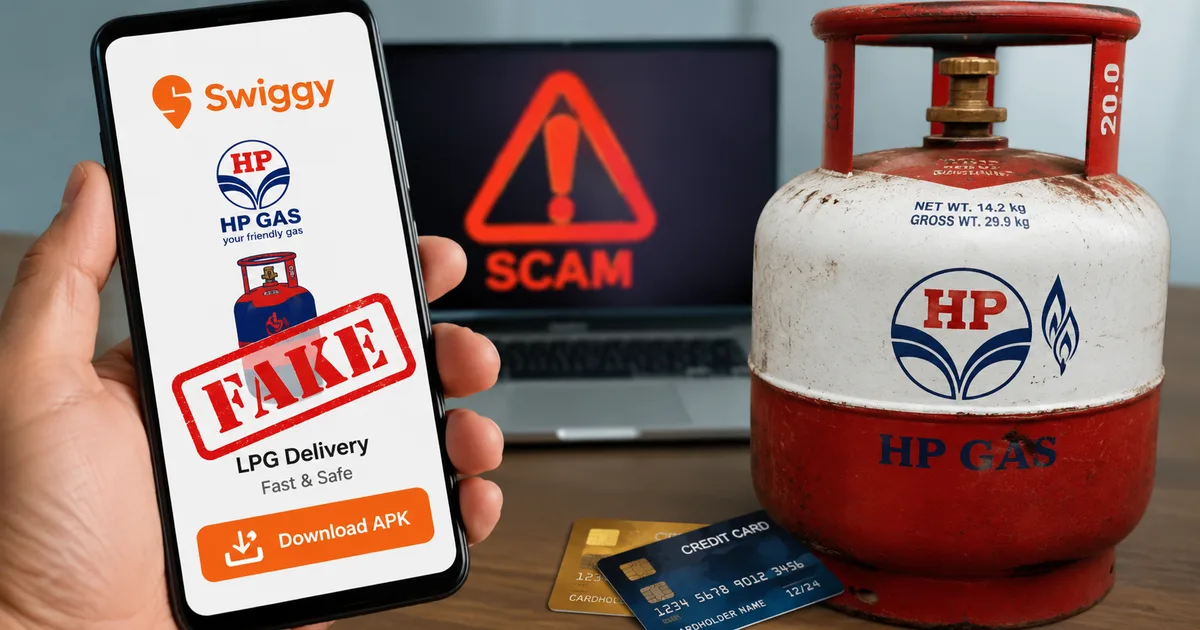 Fake Swiggy HPCL LPG Delivery APK Scam 2026 warning graphic