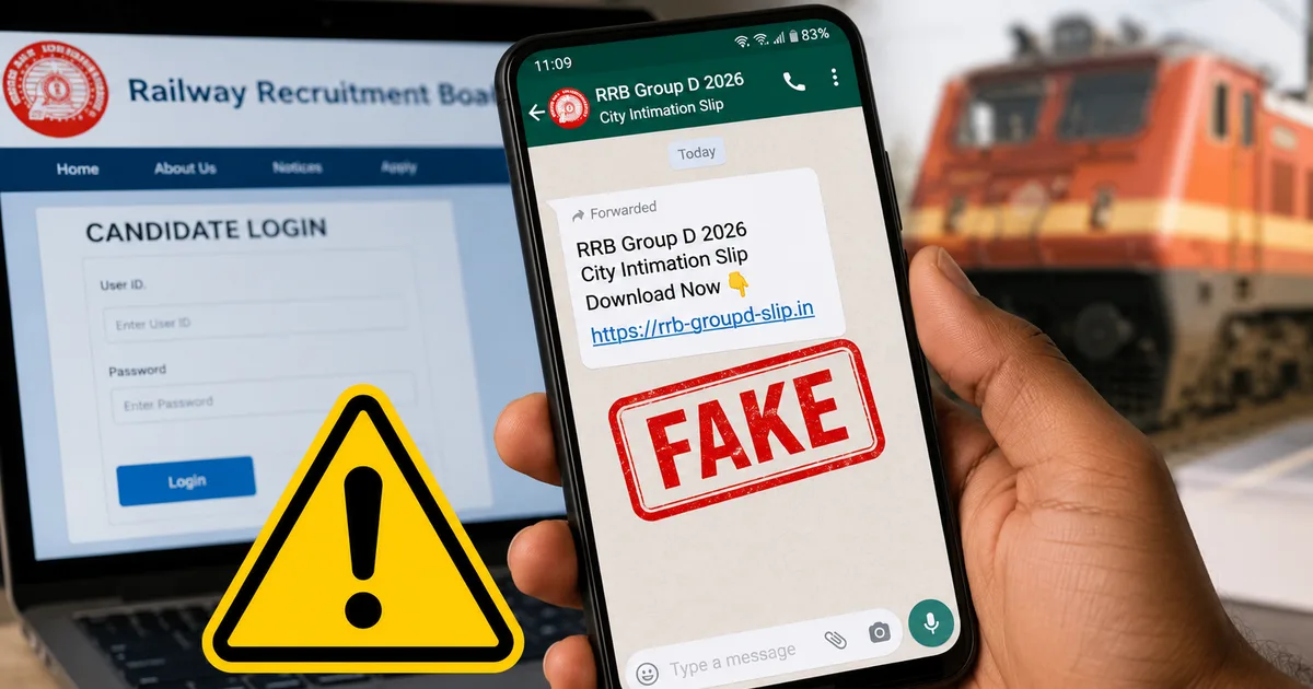 Fake RRB Group D 2026 City Intimation Slip WhatsApp Links warning
