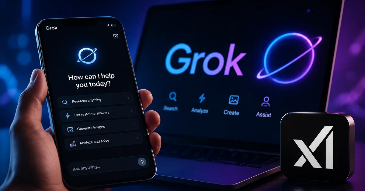 Grok AI 2026 update logo on a smartphone screen with Indian rupee symbols in the background