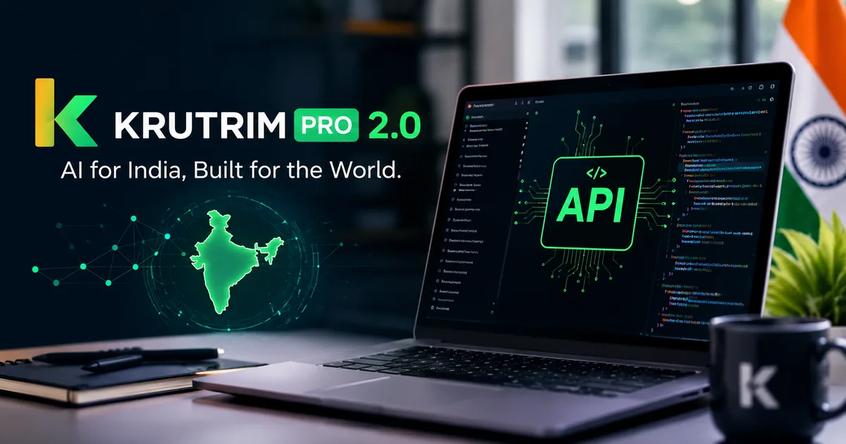 Krutrim Pro 2.0 AI model launch on a smartphone with code in the background