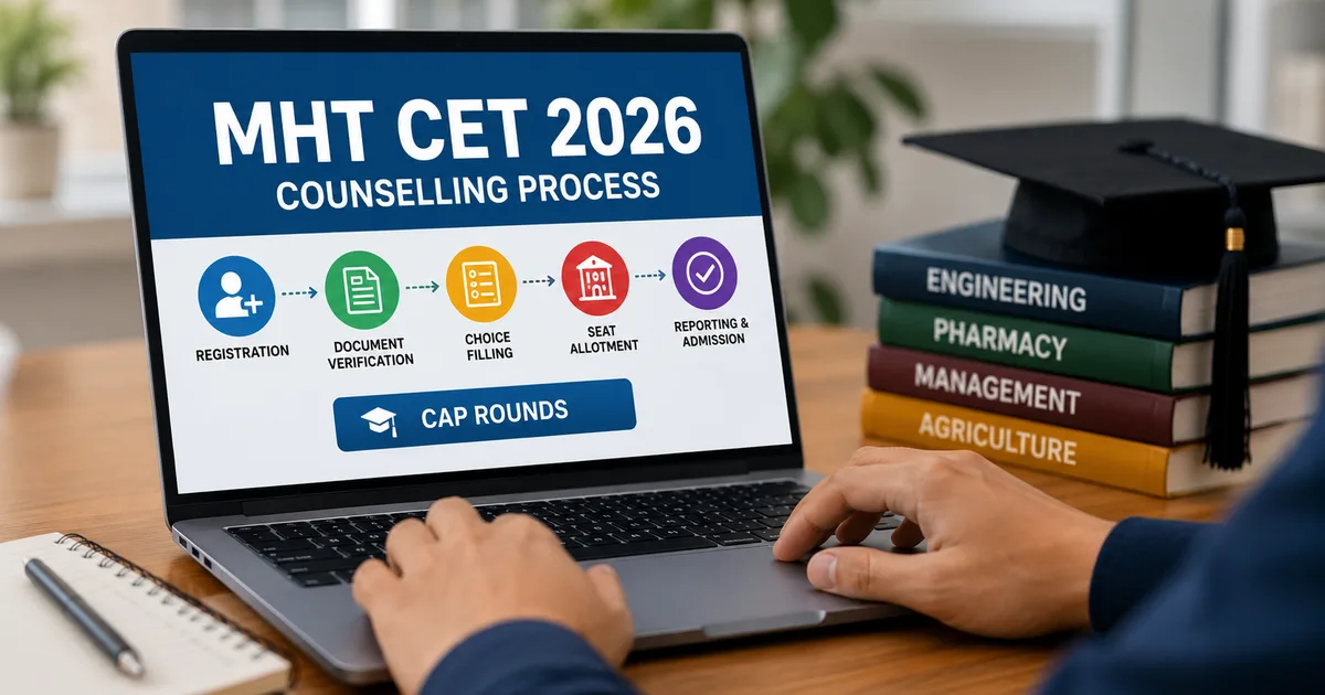 Student filling MHT CET 2026 CAP round registration form on a laptop