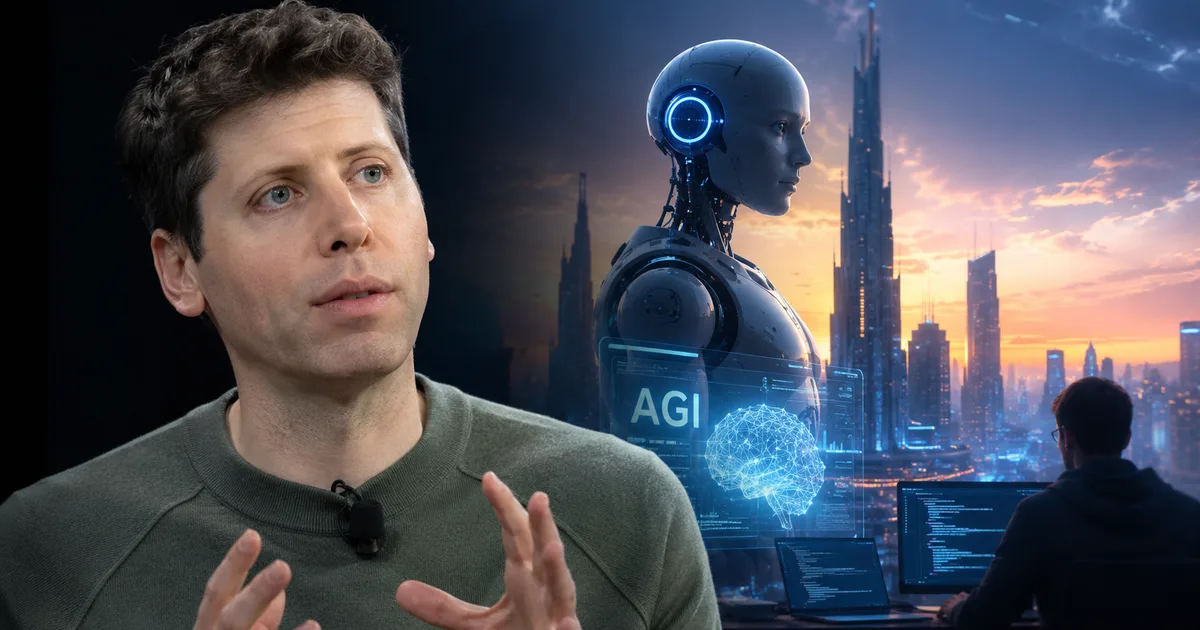 Sam Altman discussing his 2026 AI singularity views and the future of AGI and tech jobs