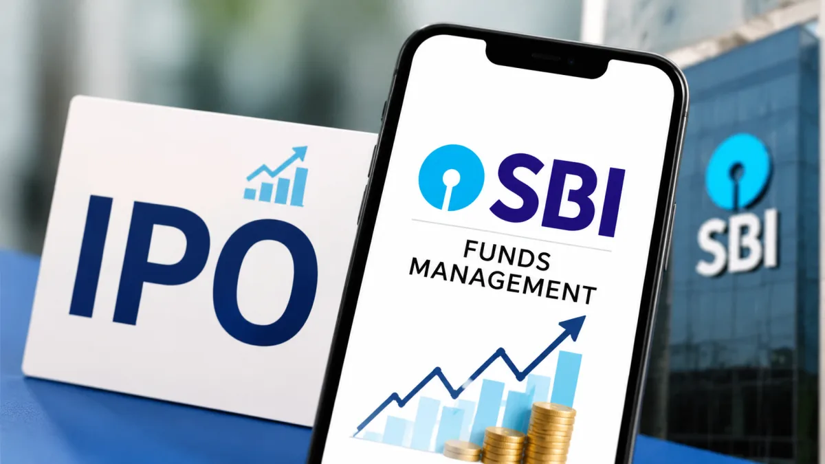 Person checking SBI Funds Management IPO Allotment Status 2026 online on a laptop