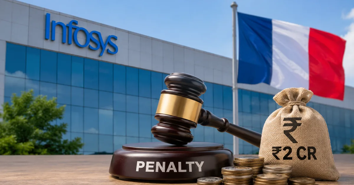 Infosys French Labor Authority Penalty 2026 fine concept with euro and rupee coins