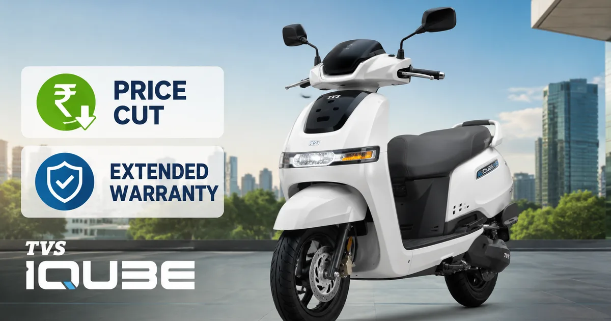 TVS iQube electric scooter parked on a city street during August 2026 offers