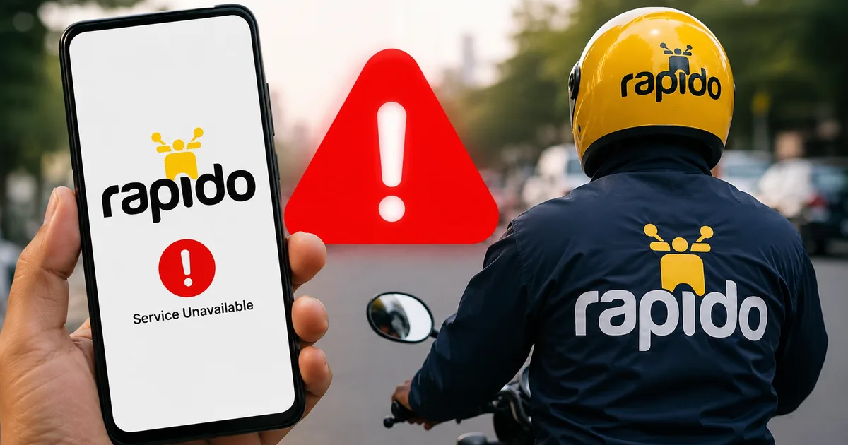 Rapido down August 2026 app outage on mobile phone screen