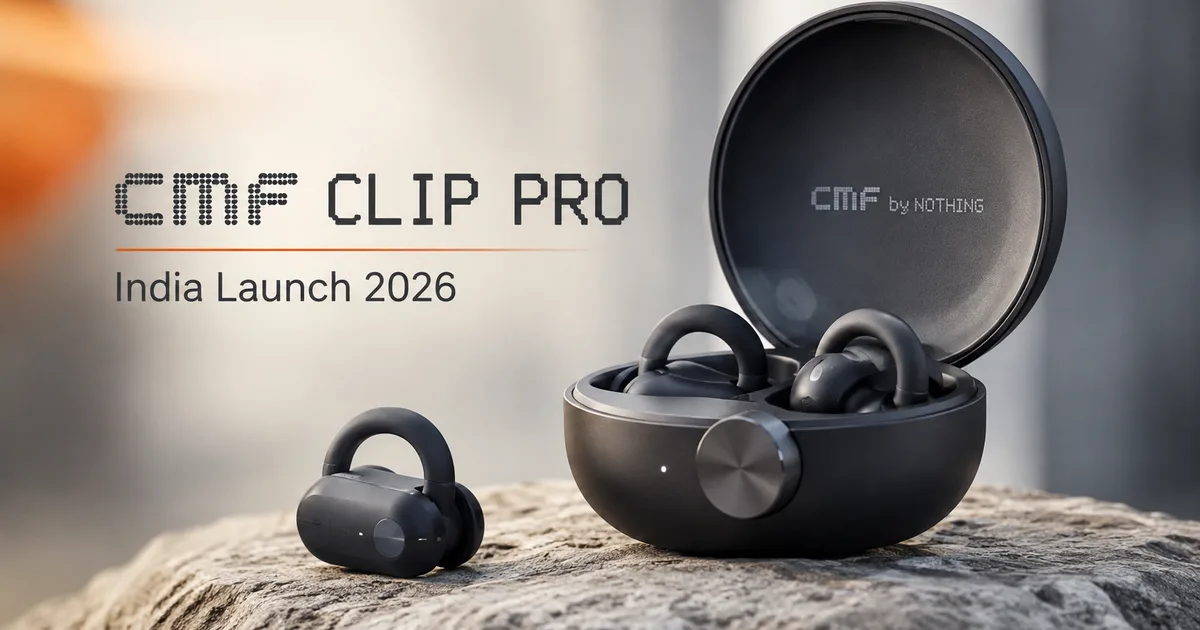 CMF Clip Pro wireless open-ear earbuds in orange colour on a light background