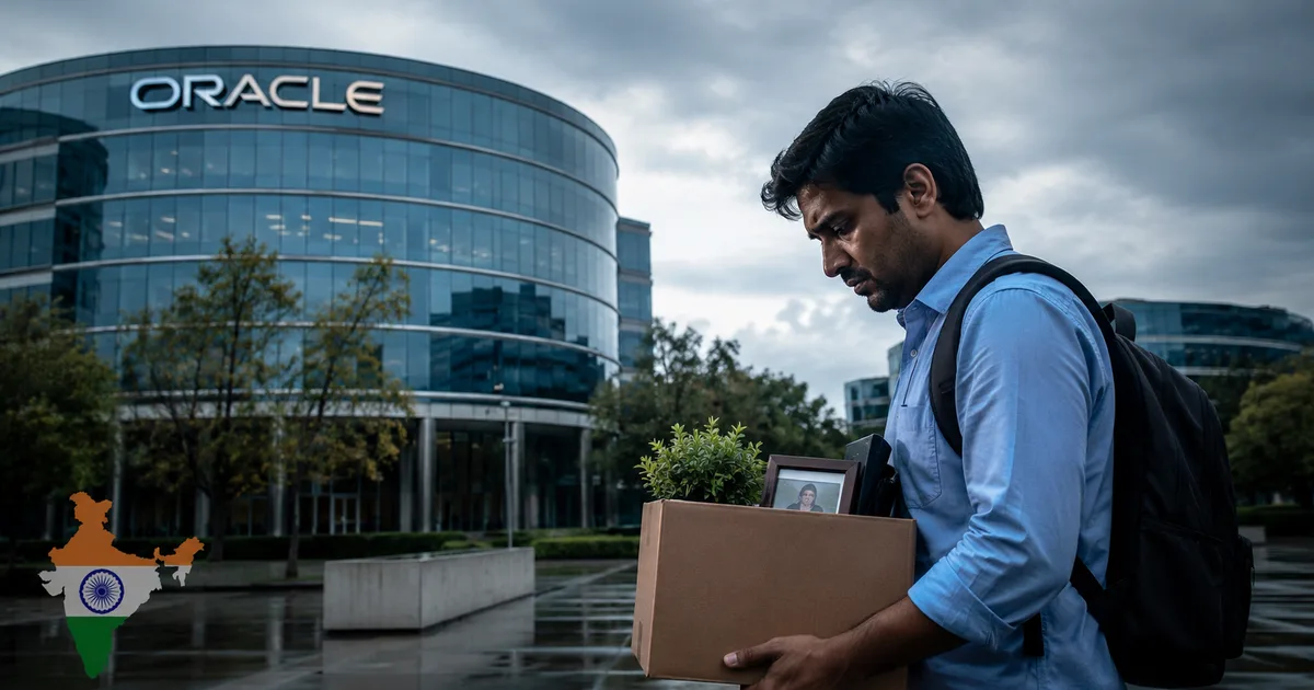 Oracle office building with layoff news graphic reflecting the Oracle layoffs 2026
