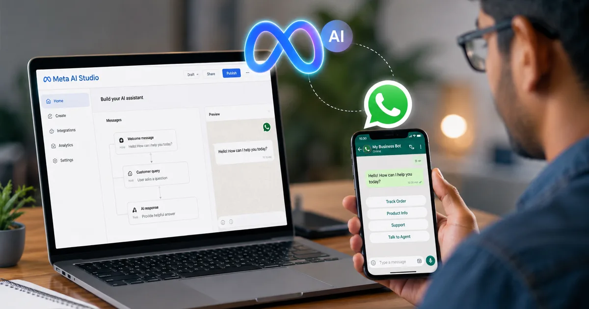 Meta AI Studio interface showing custom WhatsApp bot creation for Indian users