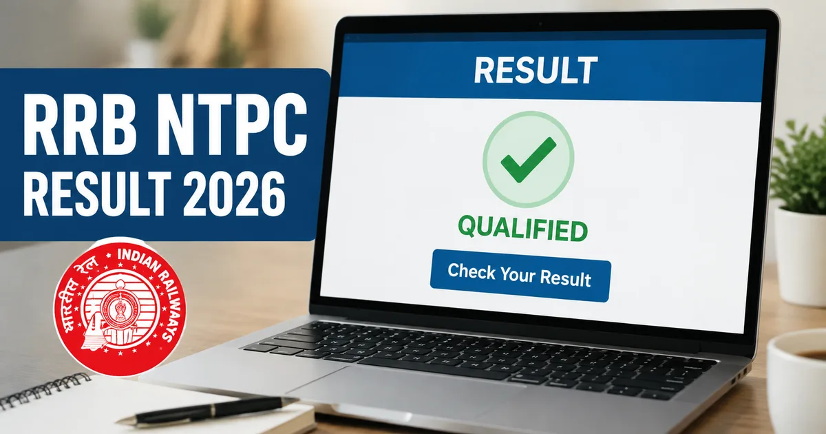 Student checking RRB NTPC CBT 1 Result 2026 on a laptop